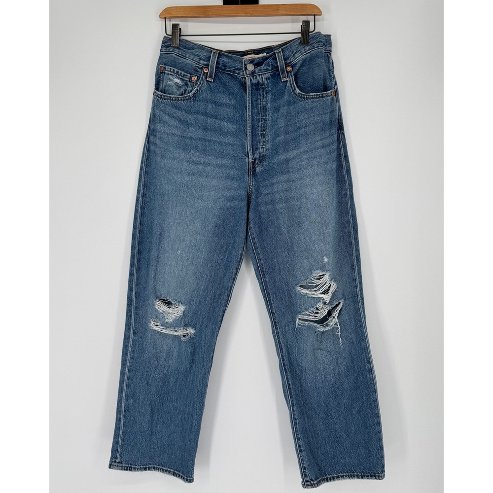 Levi's Premium Ribcage Straight Ankle Distressed Jeans High Rise 30" Waist Big E